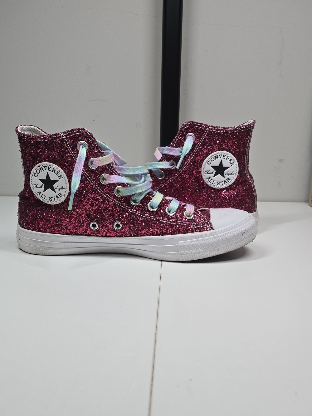 Converse Chuck Taylor All Star Hi Top Glitter Pink Sneakers Women’s 9 Worn Once - Picture 3 of 16